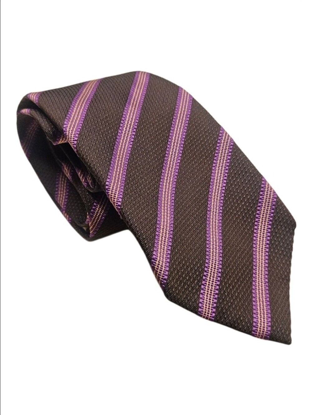 BULGARI | Brown Purple Pink Striped Woven Tie Luxury Menswear